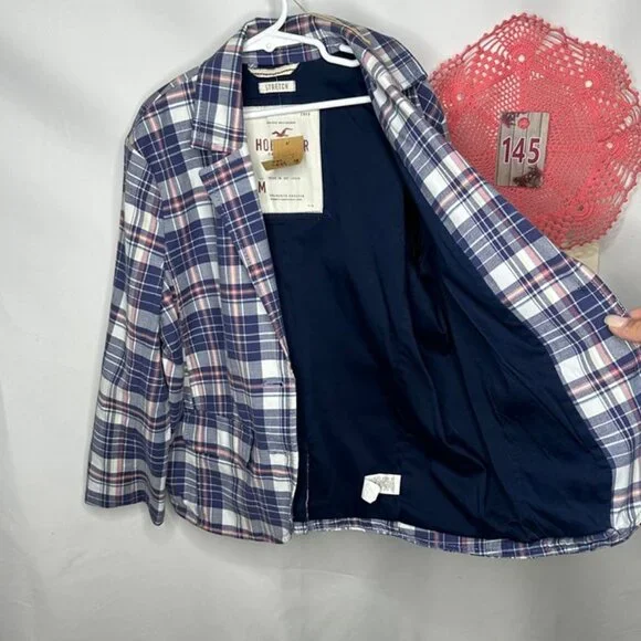 NWT Hollister Bettys Blue 2 Button Stretch Plaid Jacket Medium - Picture 5 of 8